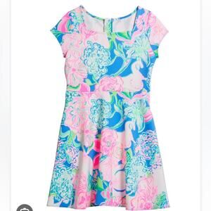Lilly Pulitzer Arya Neon Colorful Skater Short Sleeve Square Neck Dress